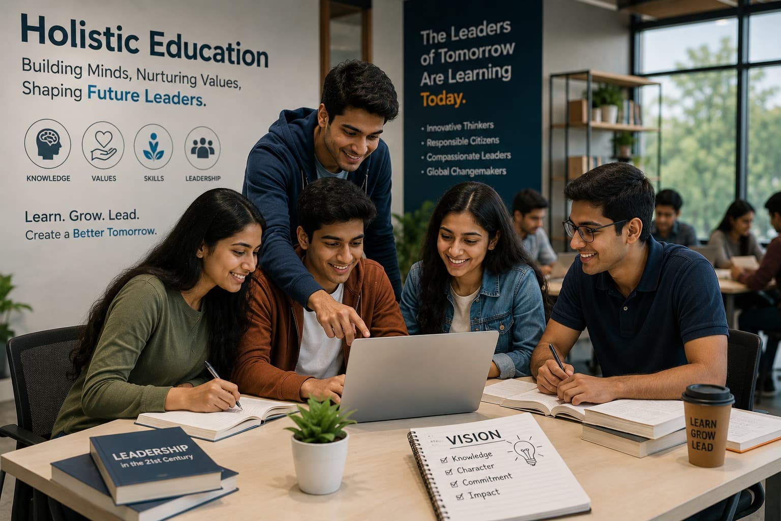 A team of students presenting their work to an instructor